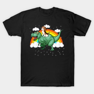 T Rex Dinosaur Riding Beagles Dog T-Shirt